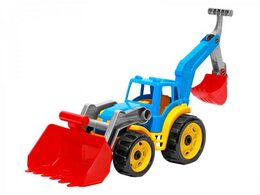 Teddies Auto traktor/nakladač/bagr se 2 lžícemi plast na volný chod 2 barvy v síťce 16x35x16cm