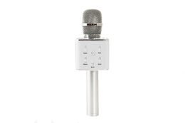 Mikrofon karaoke stříbrný plast 25cm na baterie s USB kabelem v krabici 8,5x26x8,5cm