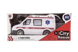 Auto RC ambulance plast 20cm na dálkové ovládání na baterie se světlem v krabici 28x13x11cm