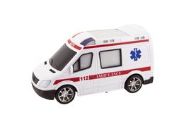 Auto RC ambulance plast 20cm na dálkové ovládání na baterie se světlem v krabici 28x13x11cm