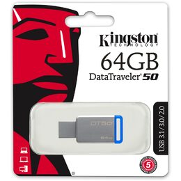 Flash USB Kingston DataTraveler 50 64GB USB 3.0 - modrý/kovový