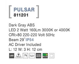 Svítidlo Nova Luce PULSAR STEP GREY 4 schodišťové, IP 54, 2 W
