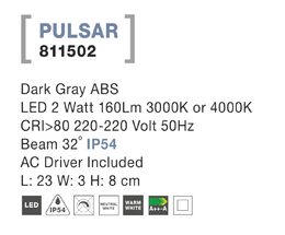 Svítidlo Nova Luce PULSAR STEP GREY 5 schodišťové, IP 54, 2 W