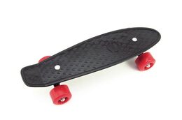 Teddies 49474 Skateboard - pennyboard 43cm, nosnost 60kg plastové osy, černá, červená kola
