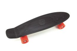 Teddies 49474 Skateboard - pennyboard 60cm nosnost 90kg, kovové osy, černá barva, oranžová kol