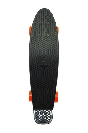 Teddies 49474 Skateboard - pennyboard 60cm nosnost 90kg, kovové osy, černá barva, oranžová kol