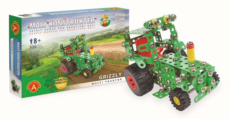 PEXI Malý konstruktér Grizzly multi traktor kov 320ks stavebnice v krabici 31x22x5cm