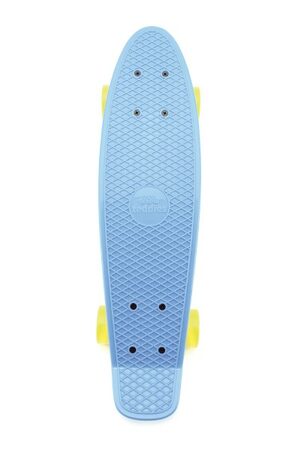 Skateboard - pennyboard 60cm nosnost 90kg, kovové osy, modrá barva, žlutá kola