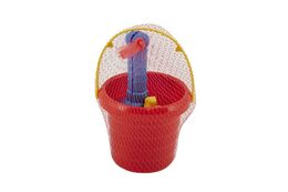 Sada na písek 5ks plast kbelík, lopatka, hrabičky, bábovka 2ks 3 barvy v síťce11x18x11cm 12m+