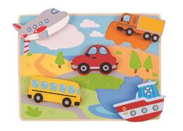 Bigjigs Toys Vkládací puzzle dopravní prostředky, 5 dílků