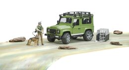 Bruder LAND ROVER DEFENDER s figurkou myslivce, psa a příslušenstvím