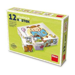 Dino Kostky kubus Hezký den dřevo 12ks v krabičce 16,5x12x4cm