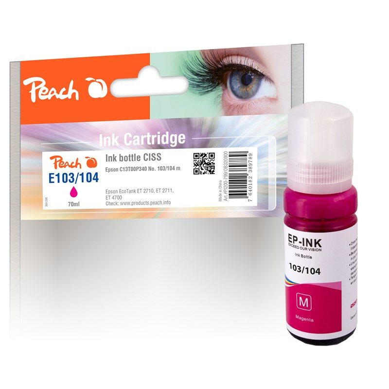 Inkoustová náplň Peach Epson 103/104, T00S3, T00P3, 70 ml - purpurová