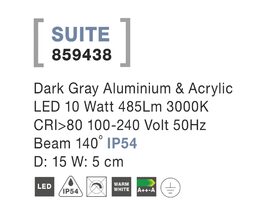Svítidlo Nova Luce SUITE 859438 WALL GREY nástěnné, IP 54, 10 W