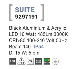 Svítidlo Nova Luce SUITE 9297191 WALL BLACK nástěnné, IP 54, 8 W