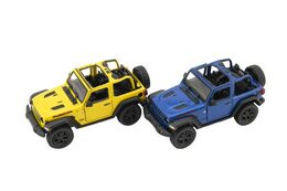 Auto Kinsmart Jeep Wrangler 2018 otevřená střecha 1:34 12,5cm kov 4 barvy na zpětné nat. 12ks v boxu