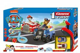 Autodráha Carrera First Paw Patrol/Tlapková Patrola 3,5m plast +2 auta na bat. v krabici 50x30x8cm