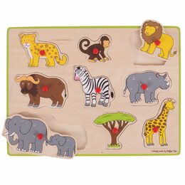 Bigjigs Toys Vkládací puzzle safari, 9 dílků