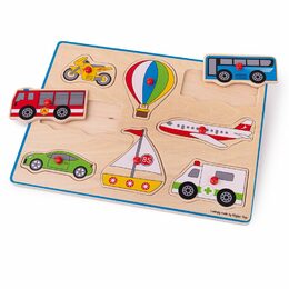 Bigjigs Toys Vkládací puzzle dopravní prostředky, 8 dílků