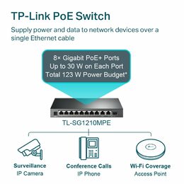 Switch TP-Link TL-SG1210MPE Easy Smart, 8x GLAN/PoE+, 1x GLAN, 1x SFP, 123W