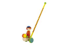 Teddies strkadlo klaun tlačící 60cm dřevo s tyčkou mix barev v sáčku
