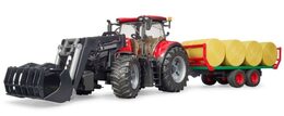 Bruder Traktor Case IH Optum 300 CVX s čelním nakladačem a přepravníkem na balíky