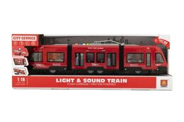 Tramvaj/Vlak plast 44cm na setrvačník na baterie se zvukem se světlem v krabici 48x17x11cm