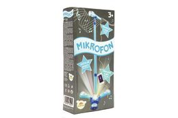 Mikrofon karaoke modrý plast na baterie se světlem v krabici 17x34x7cm