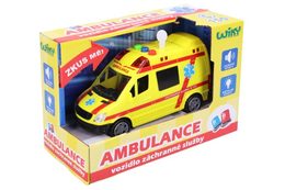 Auto ambulance záchranáři plast 14,5cm na baterie se světlem a zvukem v krabici