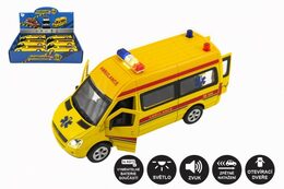 Teddies Auto ambulance kov/plast 15cm na baterie se světlem se zvukem na zpětné natažení 6ks v boxu