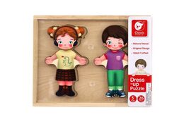 Teddies vkládačka oblékání dřevo holka/kluk 26ks ve fólii 25x19x3,5cm