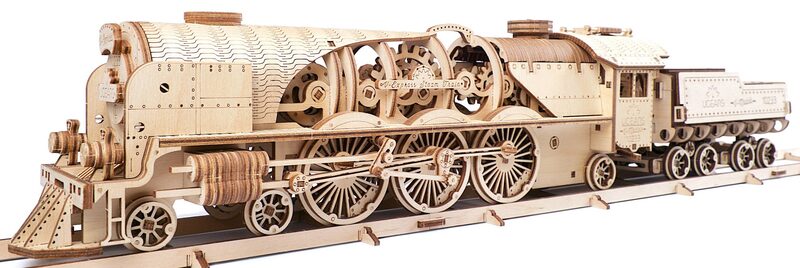 Ugears 3D dřevěné mechanické puzzle V-Express parní lokomotiva 4-6-2 s tendrem