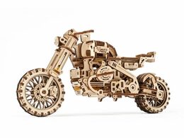 Ugears 3D dřevěné mechanické puzzle UGR-10 Motorka (scrambler) s vozíkem