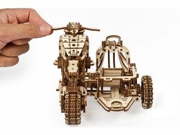 Ugears 3D dřevěné mechanické puzzle UGR-10 Motorka (scrambler) s vozíkem