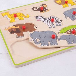 Bigjigs Toys Vkládací puzzle safari, 9 dílků