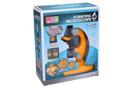 Mikroskop s doplňky plast 15x10cm na baterie se světlem v krabici 19x24x8,5cm