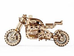 Ugears 3D dřevěné mechanické puzzle UGR-10 Motorka (scrambler) s vozíkem