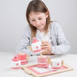 Bigjigs Toys Dřevěná čajová sada růžová