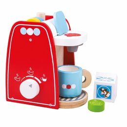 Bigjigs Toys Dřevěný kávovar, červený