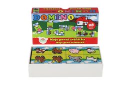 Domino Moje první zvířátka 28ks dřevo společenská hra v krabičce 17x9x3,5cm MPZ