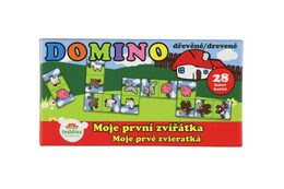 Domino Moje první zvířátka 28ks dřevo společenská hra v krabičce 17x9x3,5cm MPZ