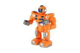 Robot bojovník chodící plast 23cm na baterie se světlem se zvukem 2 barvy v krabici 22x29x13cm