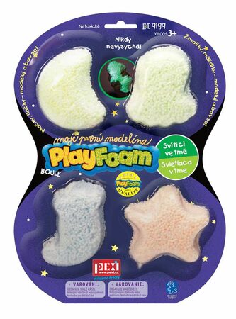 PlayFoam Modelína/Plastelína kuličková svítící ve tmě 4 barvy na kartě 19x26x3cm