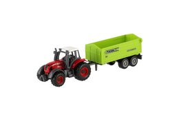 Traktor s přívěsem kov/plast 16cm na volný chod mix druhů v krabičce 21x8x5,5cm 12ks v boxu