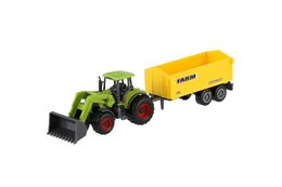 Traktor s přívěsem kov/plast 16cm na volný chod mix druhů v krabičce 21x8x5,5cm 12ks v boxu