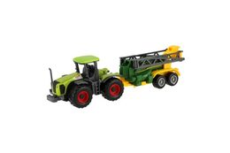 Traktor s přívěsem kov/plast 16cm na volný chod mix druhů v krabičce 21x8x5,5cm 12ks v boxu