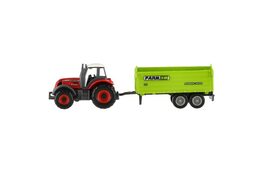 Traktor s přívěsem kov/plast 16cm na volný chod mix druhů v krabičce 21x8x5,5cm 12ks v boxu