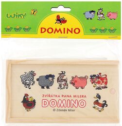 Domino zvířátka pana Müllera společenská hra dřevo 28ks v dřevěné krabičce 16x9x