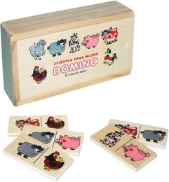 Domino zvířátka pana Müllera společenská hra dřevo 28ks v dřevěné krabičce 16x9x
