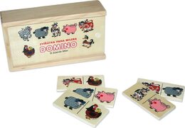 Domino zvířátka pana Müllera společenská hra dřevo 28ks v dřevěné krabičce 16x9x